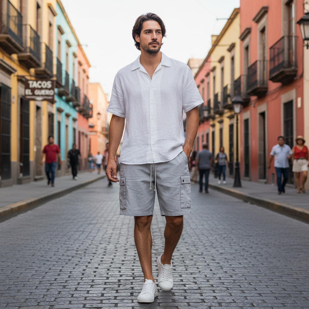 Bermudas Cargo Hombre Lino Algodón | Pantalón Corto Hombre