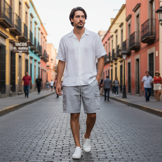 Bermudas Cargo Hombre Lino Algodón | Pantalón Corto Hombre