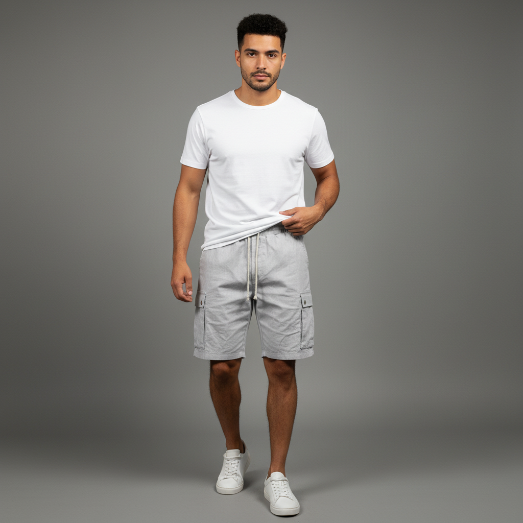Bermudas Cargo Hombre Lino Algodón | Pantalón Corto Hombre