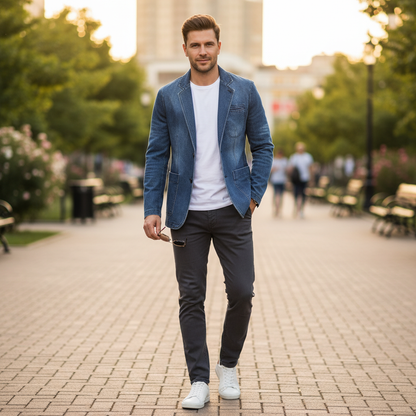 Blazer Hombre Casual Entallado de Denim | Moda Masculina
