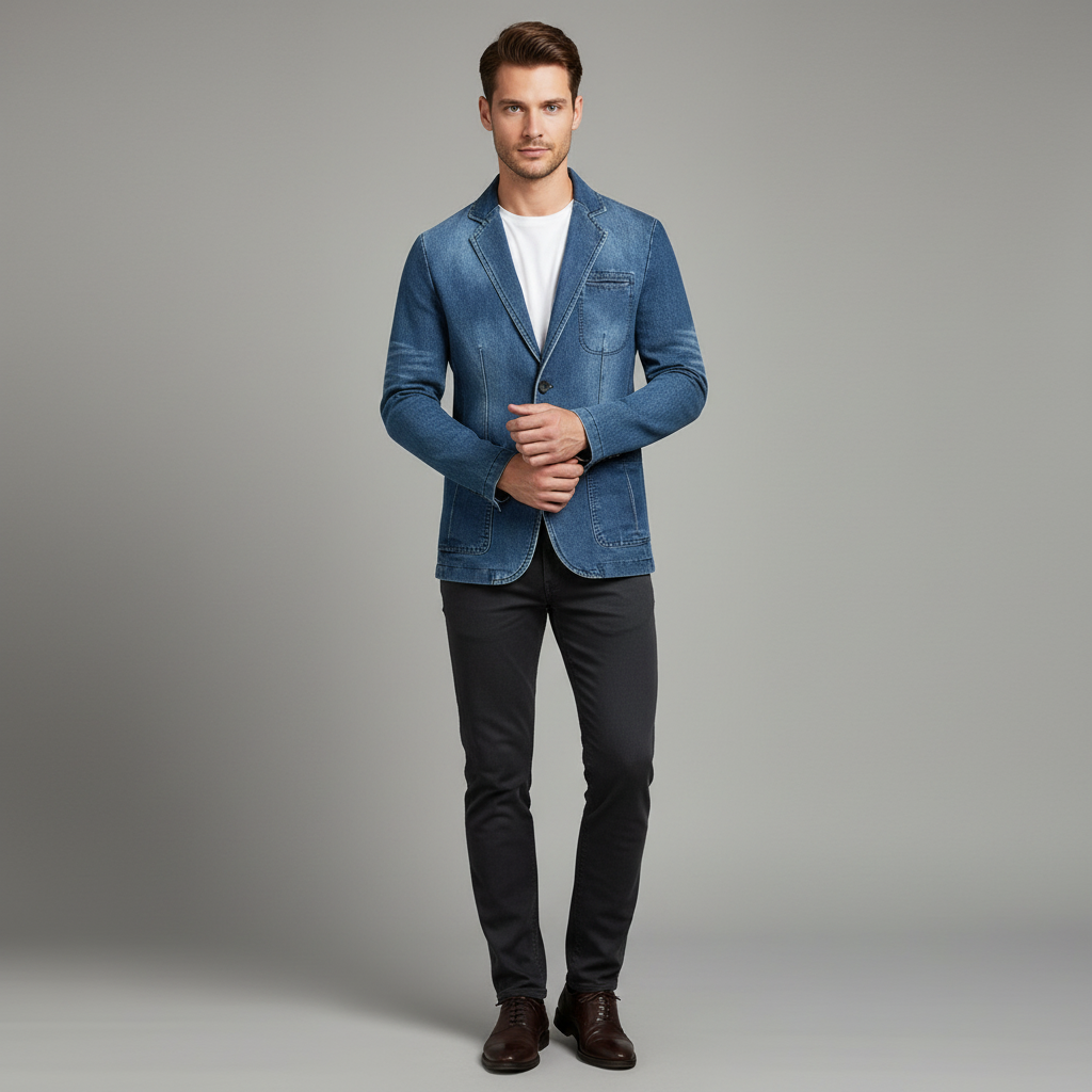 Blazer Hombre Casual Entallado de Denim | Moda Masculina