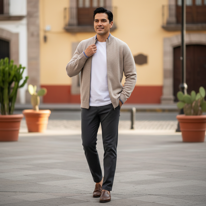 Chaqueta de cachemir para hombre con cremallera moderna