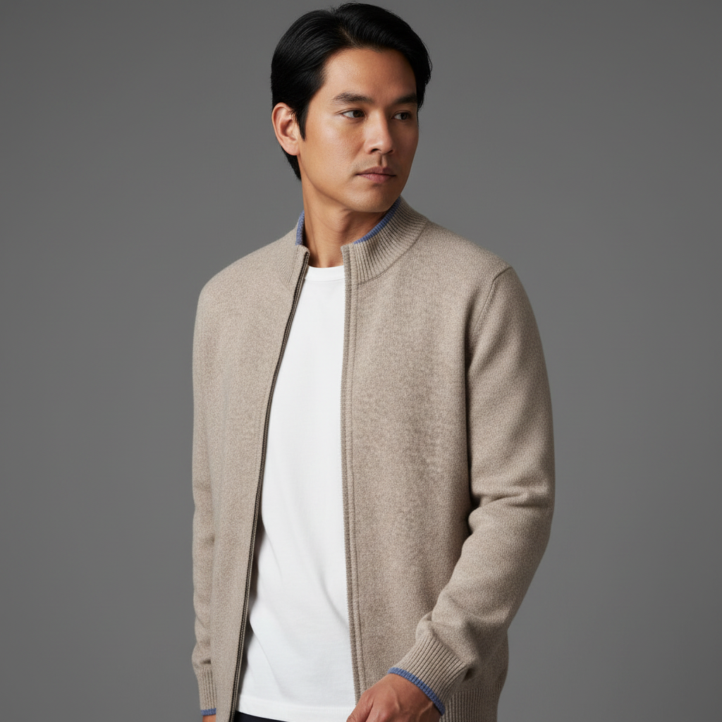 Chaqueta de cachemir para hombre con cremallera moderna
