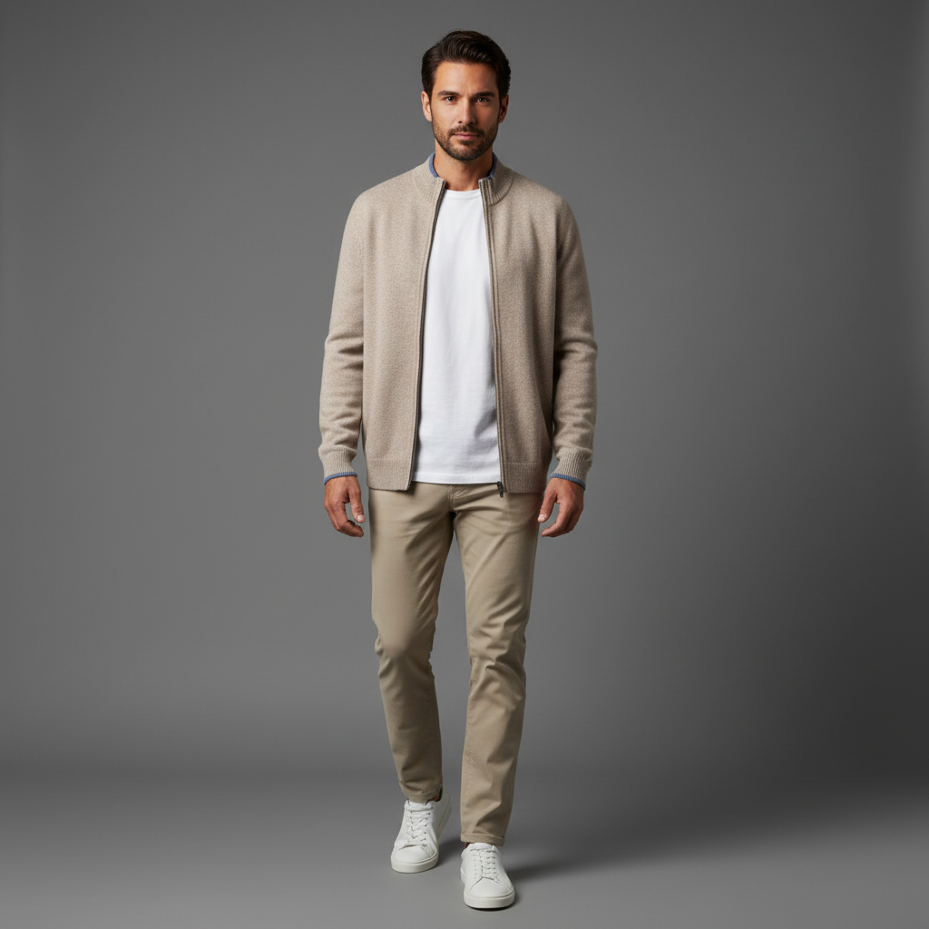 Chaqueta de cachemir para hombre con cremallera moderna