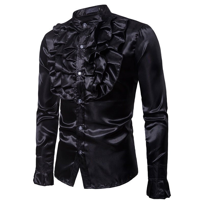 Camisa de Hombre con Volantes y Cuello Alto – Manga Larga - Shirt